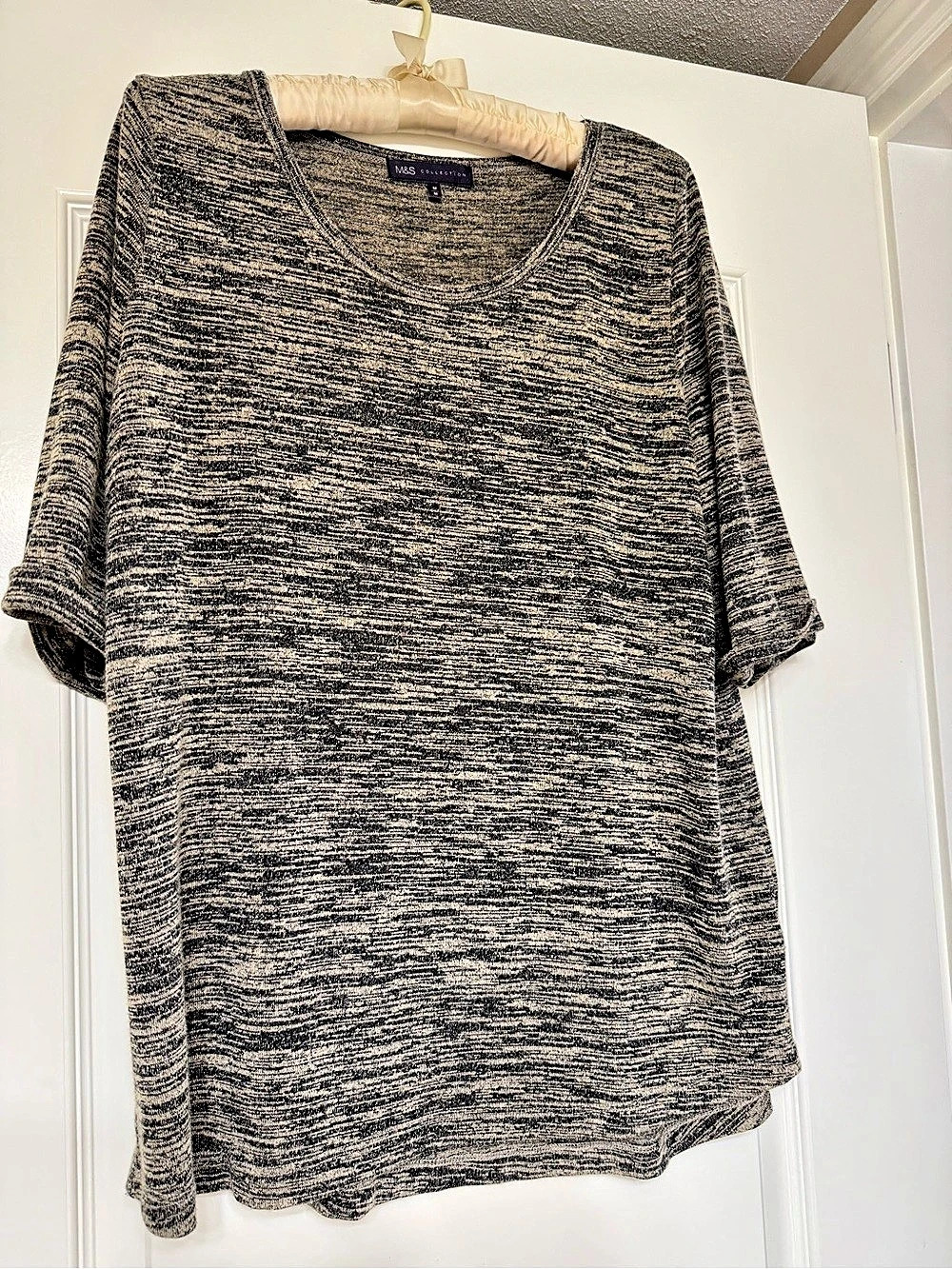 M&S Collection Abstract Short Sleeve Top in Black & Gray Size Medium